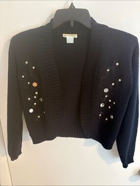Vintage Jamie Scott Black Mirror and Metal Accents Women's Cardigan